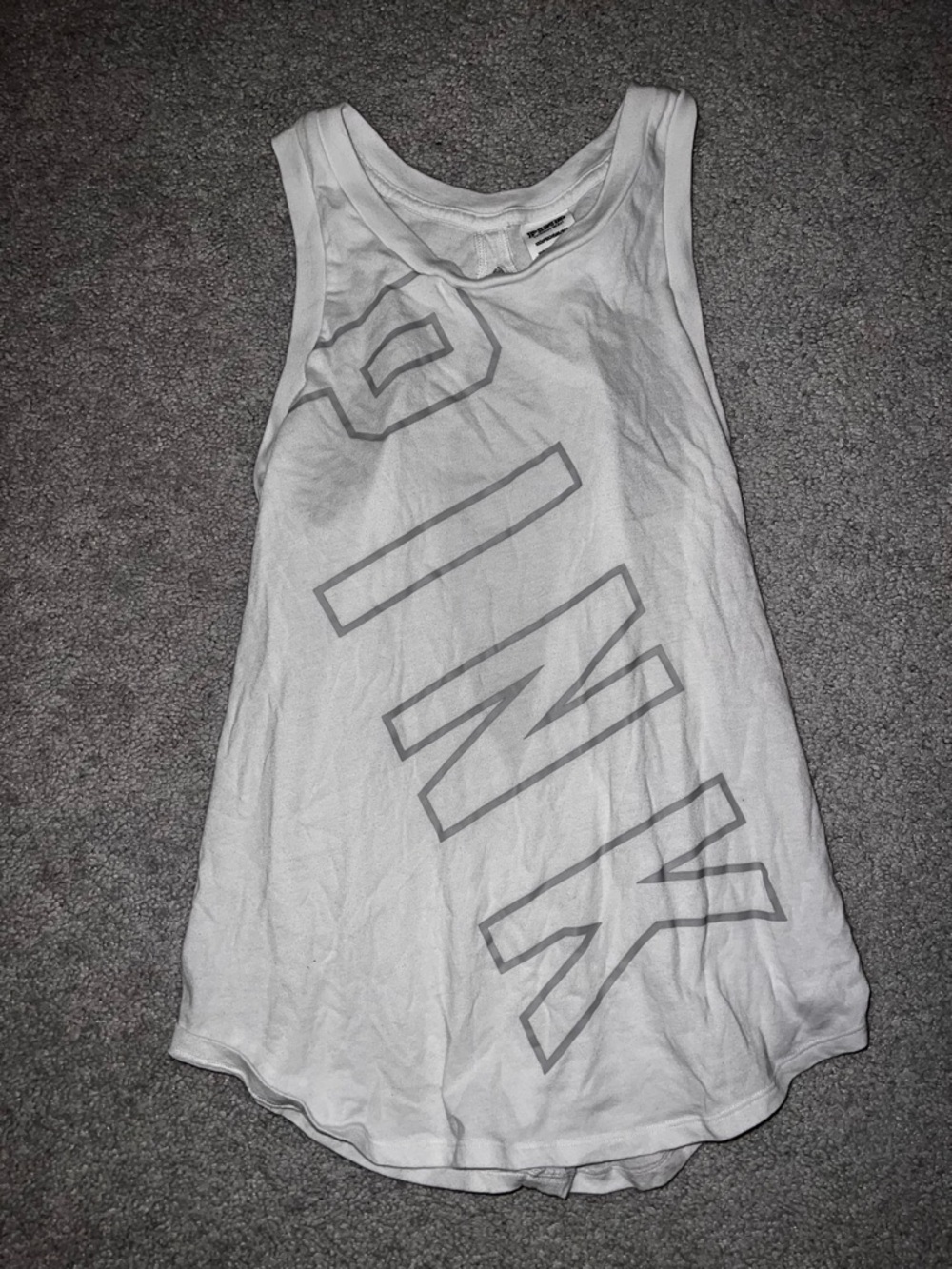 PINK Victoria's Secret White Diagonal Logo Open Back Tank